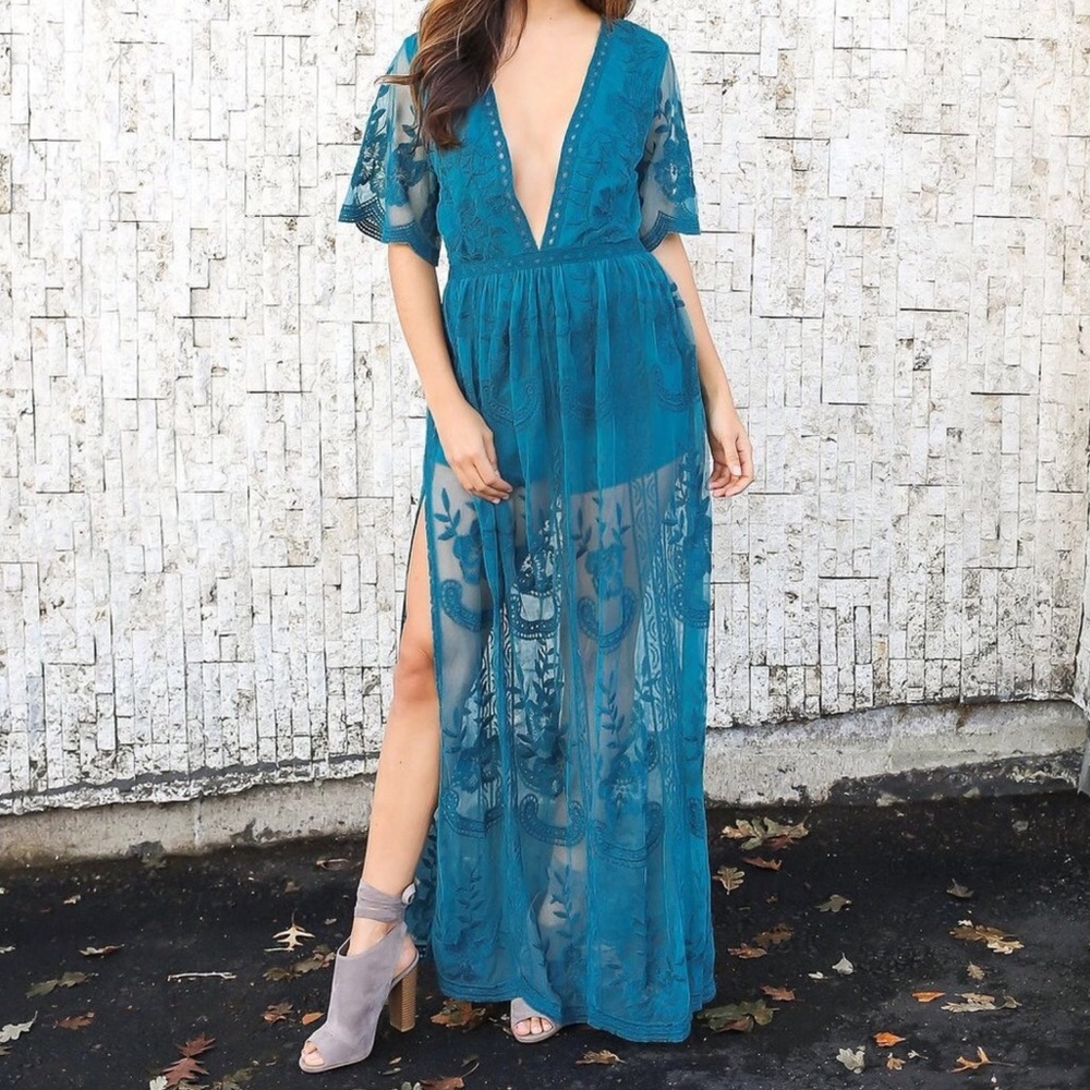 LAST! Size Small Teal boho maxi romper dress - Picture 4 of 4